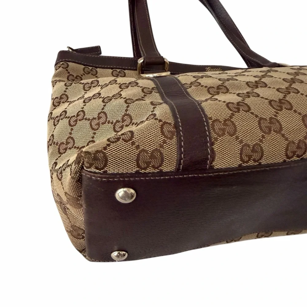 Gucci GG Canvas Abbey Monogram Tote D-Ring Shoulder Leather Handbag Purse Bag - Picture 7 of 16